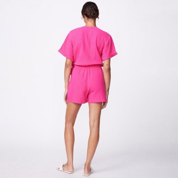MONROW Gauze Wrap Romper In Raspberry - Picture 2 of 4